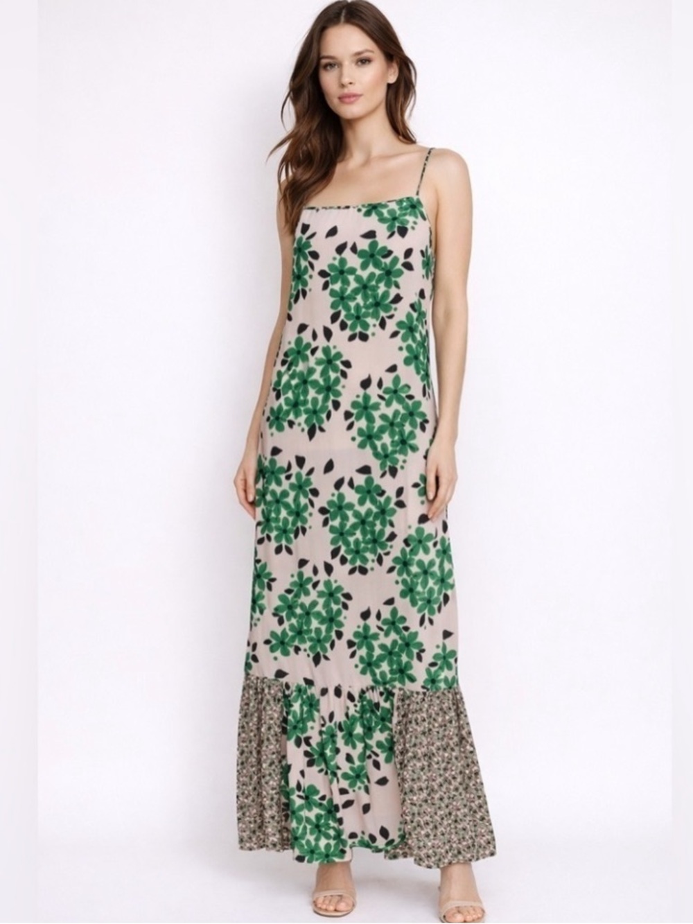 SUNO NYC Silk Floral Maxi Dress Open Back Crisscross Straps Size 4